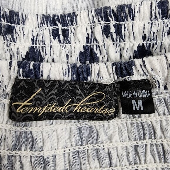 Temped Hearts Strapless Top Smocked Lined Bust Geometric Print Boho Festival M - Picture 3 of 13